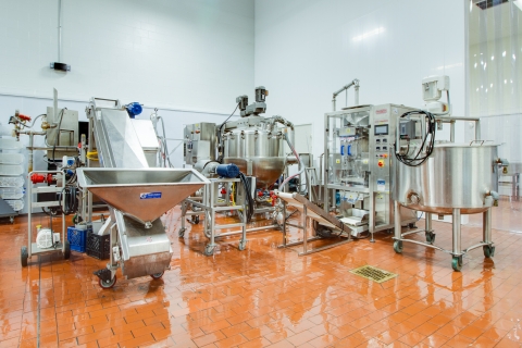 Full view of the processing line used to make the pizza sauce.