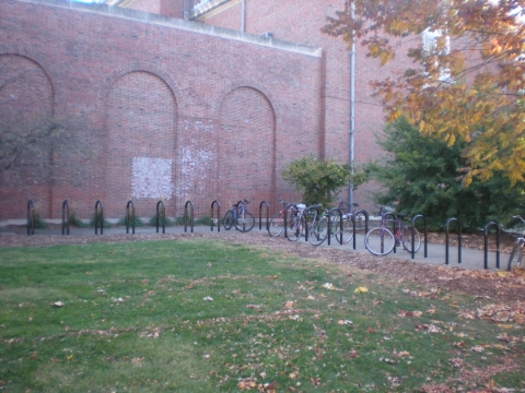 Ground mounted bike parking area at Freer Hall