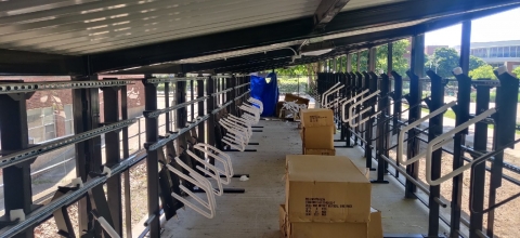Bike shelter- bike racks being installed