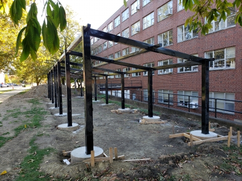 Columns installed for the Bike Shelter