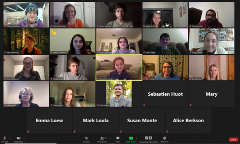 Zoom screen shot of participants at an online TED Talk event.