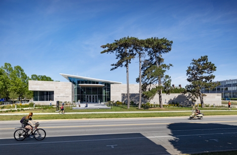 The front entrance to the design center, viewed from Fourth St.