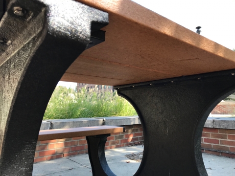 The opposite inside view of the leg of the table and bench